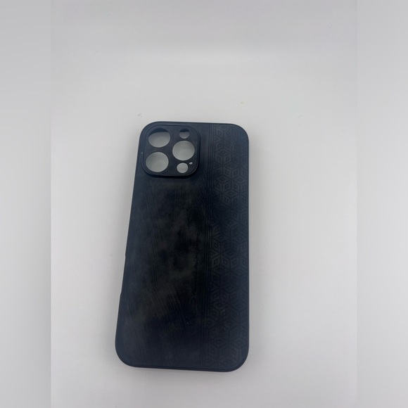 iPhone 16 Pro Max Case – Matte Black Faux Leather with Etched Geometric Design - Picture 3 of 5